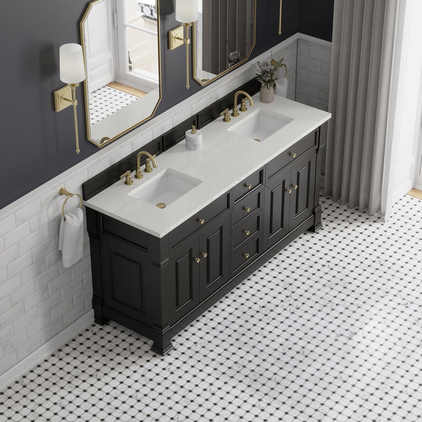 
                  
                    Brookfield 72" Double Vanity in Black Onyx Double Bathroom Vanity James Martin Vanities Lime Delight Silestone 
                  
                