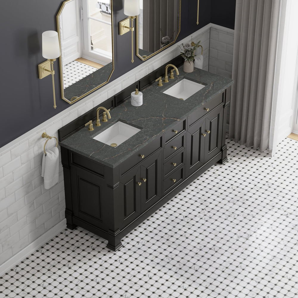 
                  
                    Brookfield 72" Double Vanity in Black Onyx Double Bathroom Vanity James Martin Vanities Parisien Bleu Silestone 
                  
                