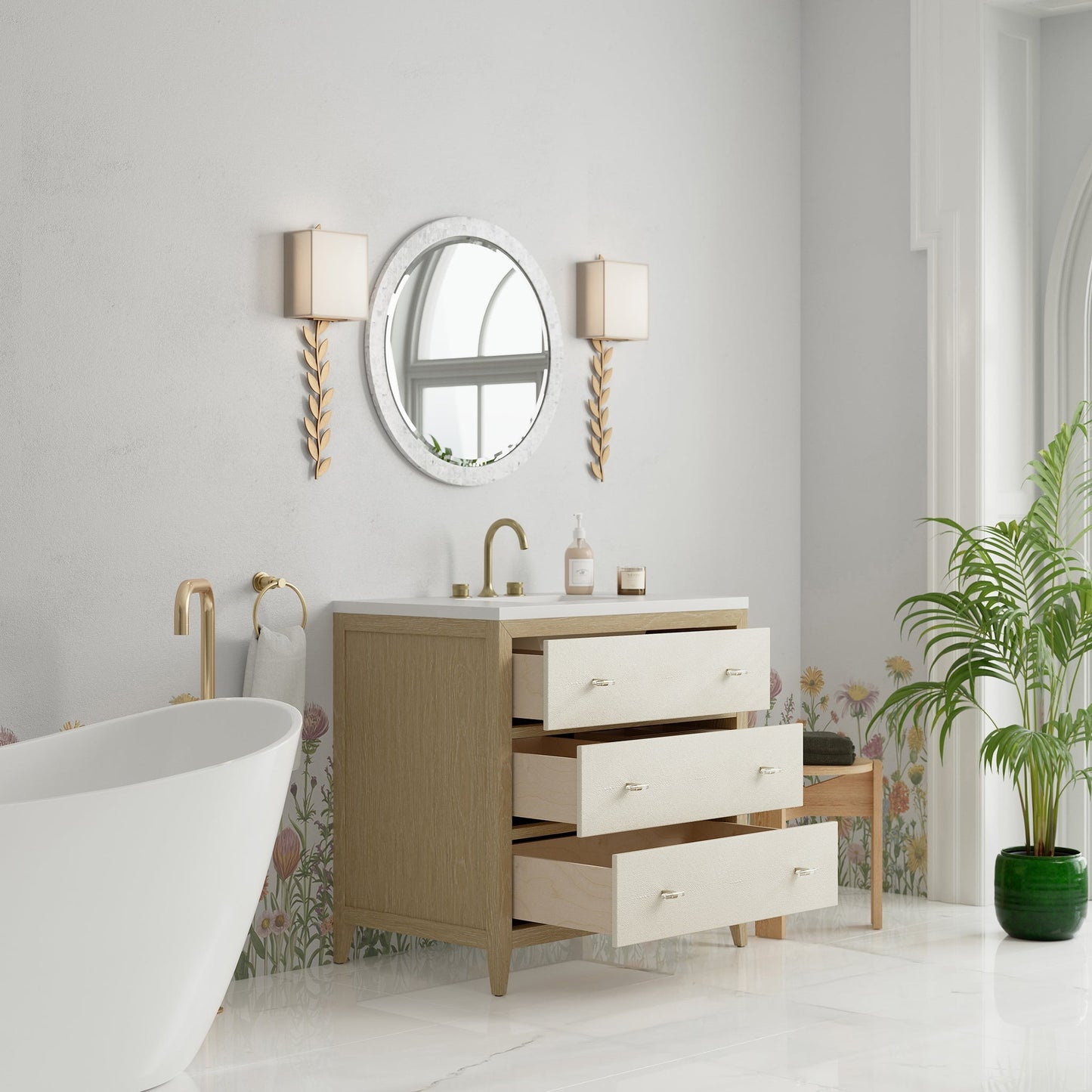 
                  
                    Celeste 36" Single Vanity in Sunwashed Oak with Embossed Shagreen Single Bathroom Vanity James Martin Vanities 
                  
                