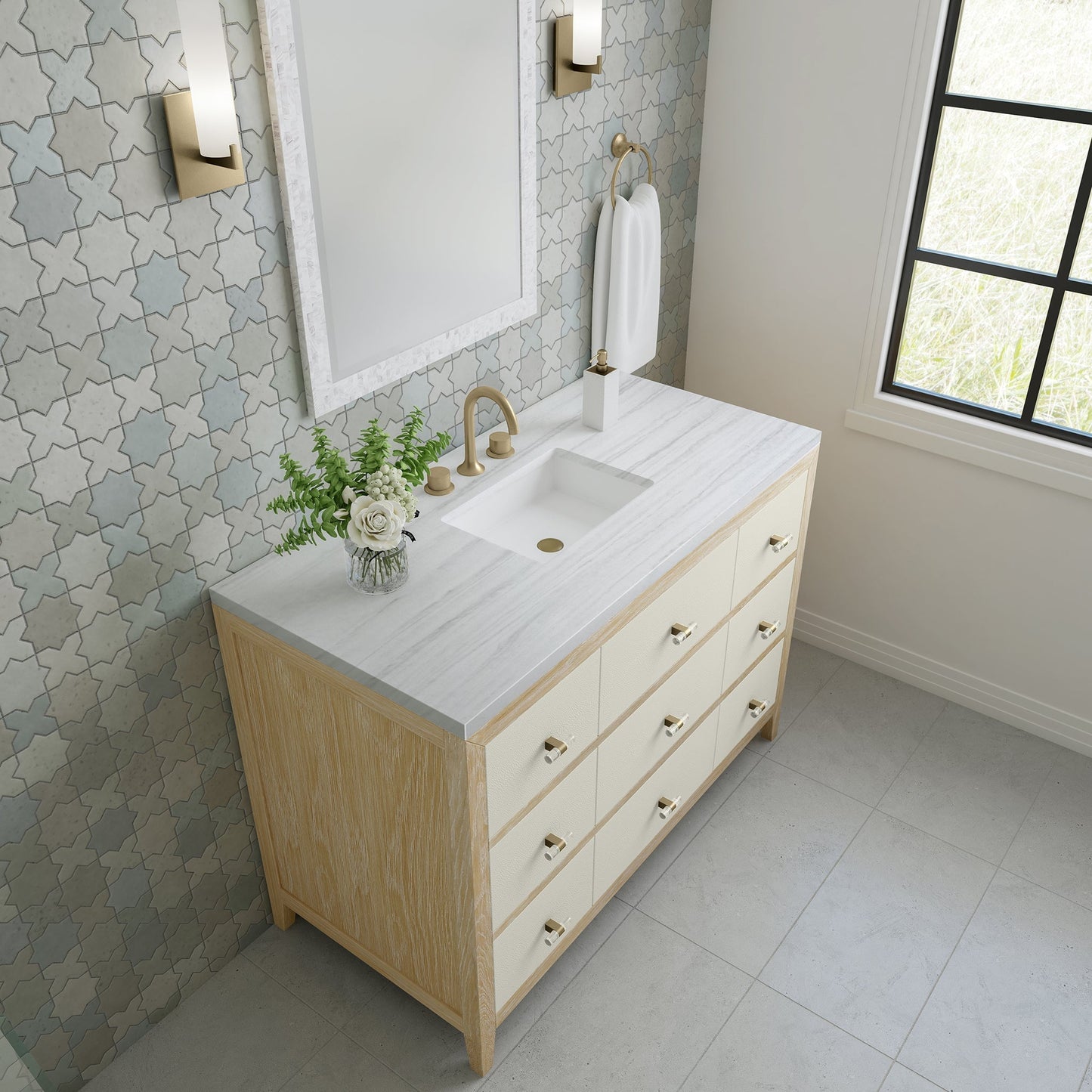 
                  
                    Celeste 48" Single Vanity in Sunwashed Oak with Embossed Shagreen Single Bathroom Vanity James Martin Vanities Arctic Fall solid surface 
                  
                