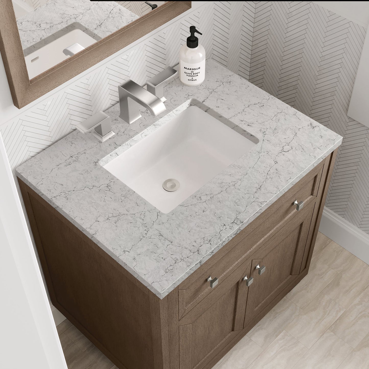 
                  
                    Chicago 30" Single Bathroom Vanity Whitewashed Walnut Single Bathroom Vanity James Martin Vanities Eternal Jasmine Pearl Silestone 
                  
                