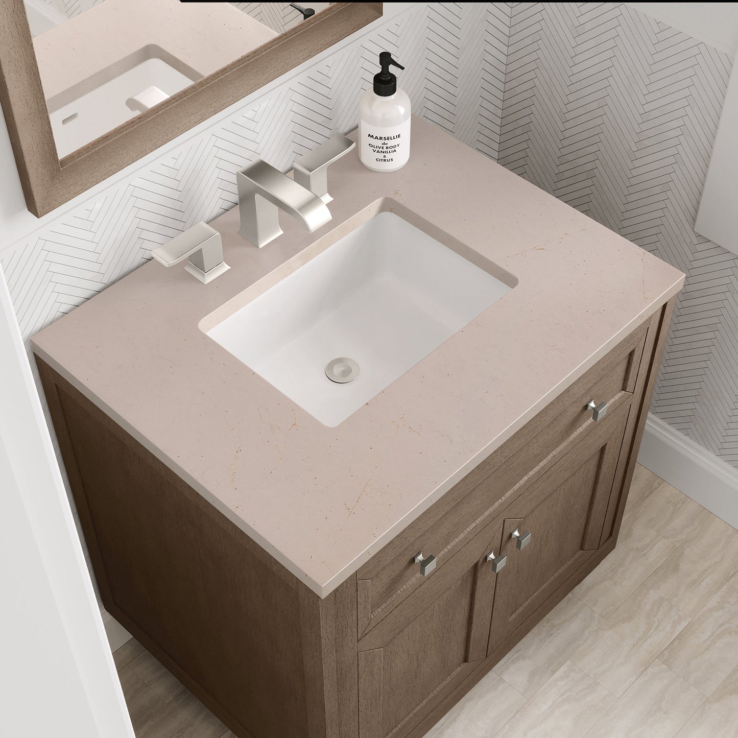 
                  
                    Chicago 30" Single Bathroom Vanity Whitewashed Walnut Single Bathroom Vanity James Martin Vanities Eternal Marfil Silestone 
                  
                