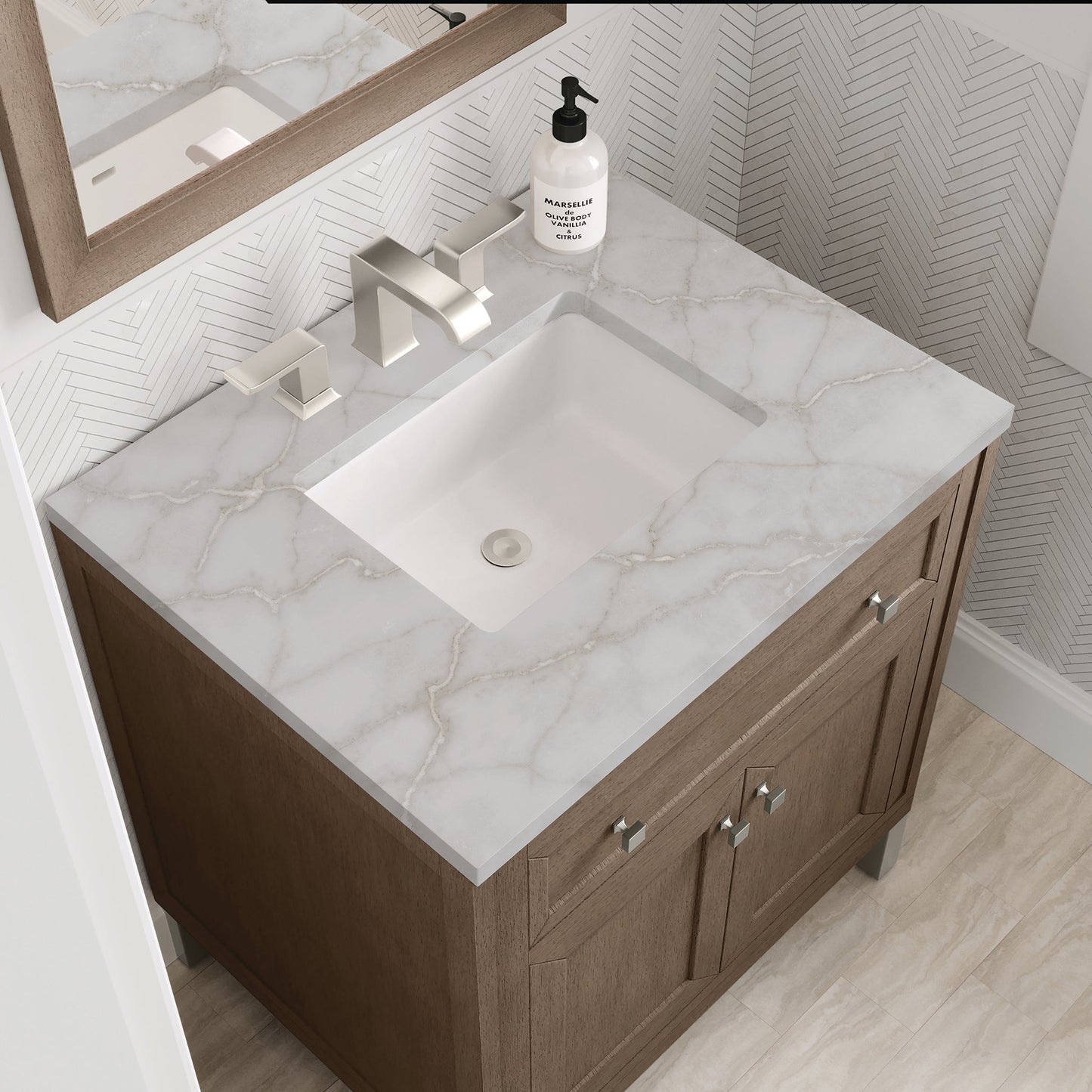 
                  
                    Chicago 30" Single Bathroom Vanity Whitewashed Walnut Single Bathroom Vanity James Martin Vanities Victorian Silver Silestone 
                  
                