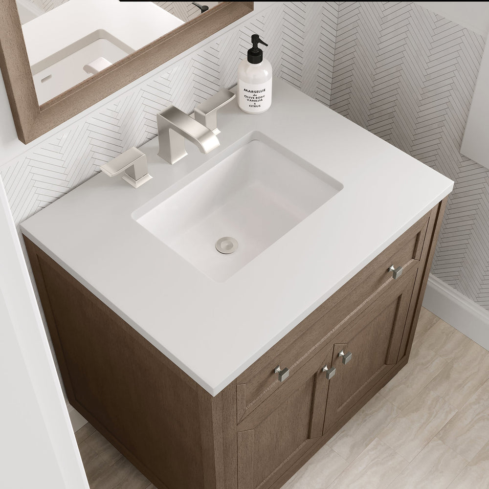 
                  
                    Chicago 30" Single Bathroom Vanity Whitewashed Walnut Single Bathroom Vanity James Martin Vanities White Zeus Silestone 
                  
                