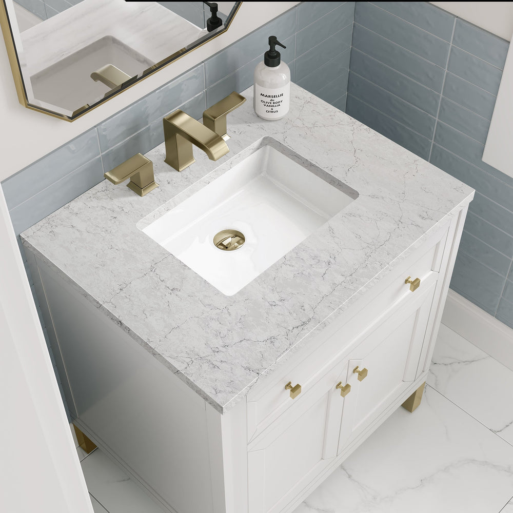 
                  
                    Chicago 30" Single Vanity in Glossy White James Martin Vanities Eternal Jasmine Pearl Silestone 
                  
                