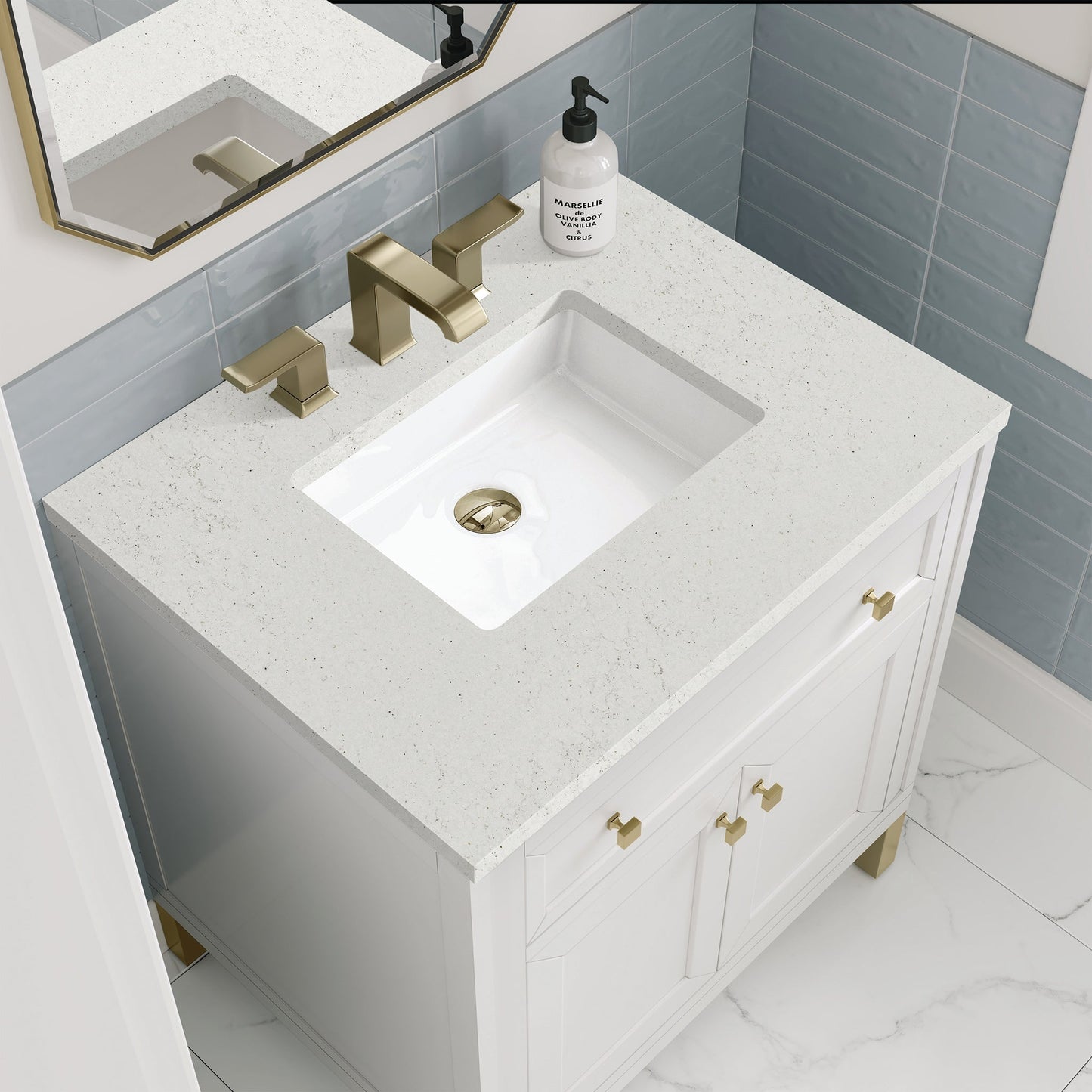 
                  
                    Chicago 30" Single Vanity in Glossy White James Martin Vanities Lime Delight Silestone 
                  
                