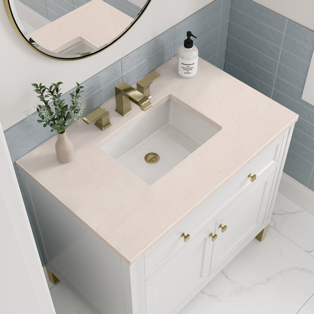 
                  
                    Chicago 36" Single Bathroom Vanity Glossy White Single Bathroom Vanity James Martin Vanities Eternal Marfil Silestone 
                  
                