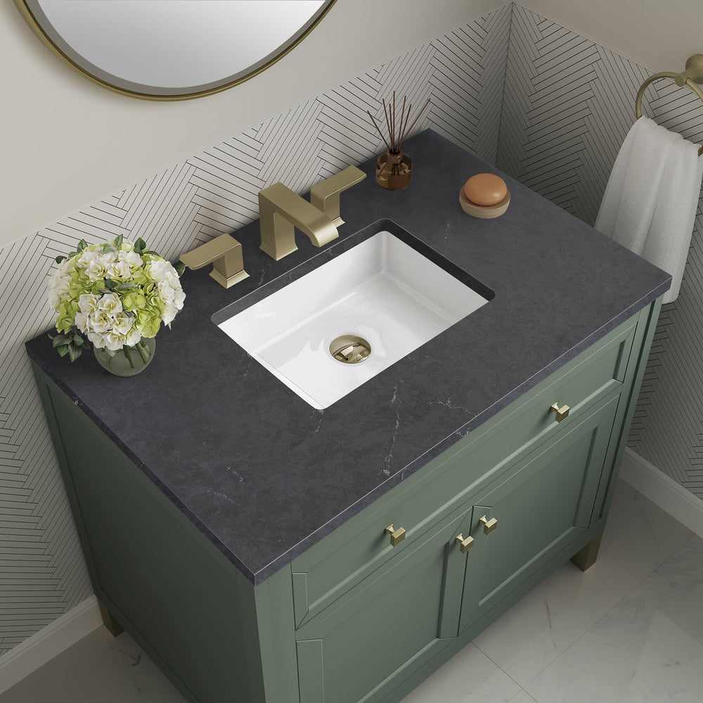 
                  
                    Chicago 36" Single Bathroom Vanity in Smokey Celadon Single Bathroom Vanity James Martin Vanities Charcoal Soapstone Silestone 
                  
                