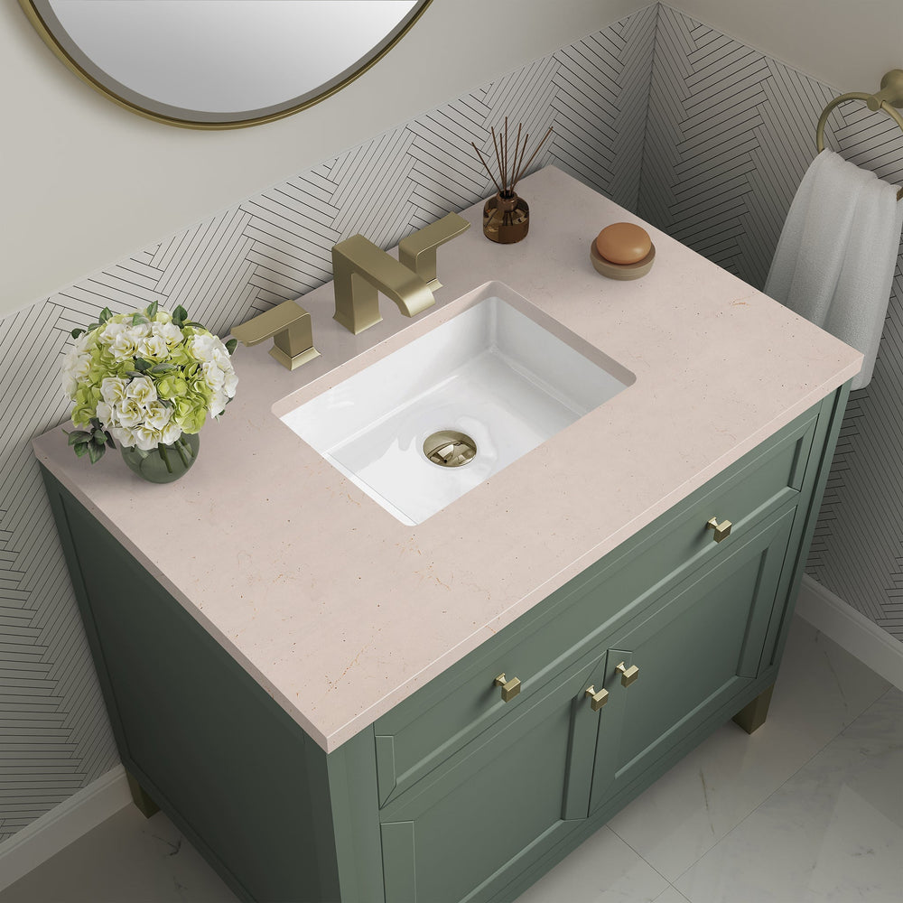 
                  
                    Chicago 36" Single Bathroom Vanity in Smokey Celadon Single Bathroom Vanity James Martin Vanities Eternal Marfil Silestone 
                  
                