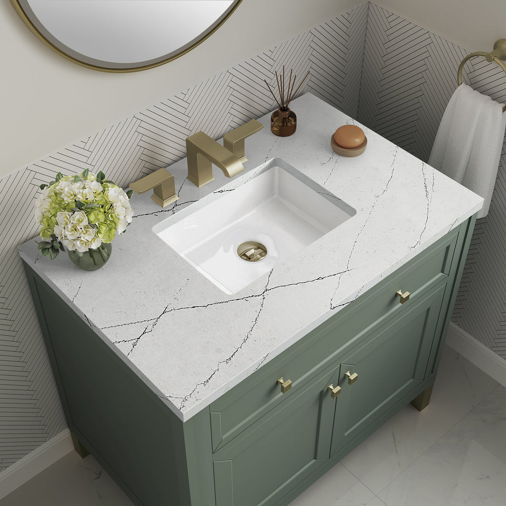 
                  
                    Chicago 36" Single Bathroom Vanity in Smokey Celadon Single Bathroom Vanity James Martin Vanities Ethereal Noctis Silestone 
                  
                