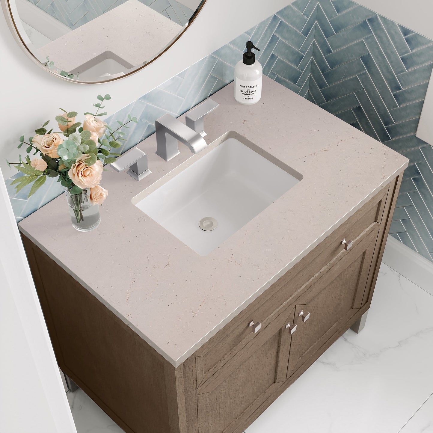 
                  
                    Chicago 36" Single Bathroom Vanity Whitewashed Walnut Single Bathroom Vanity James Martin Vanities Eternal Marfil Silestone 
                  
                