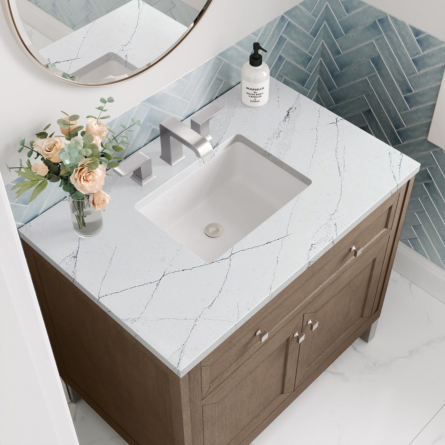 
                  
                    Chicago 36" Single Bathroom Vanity Whitewashed Walnut Single Bathroom Vanity James Martin Vanities Ethereal Noctis Silestone 
                  
                