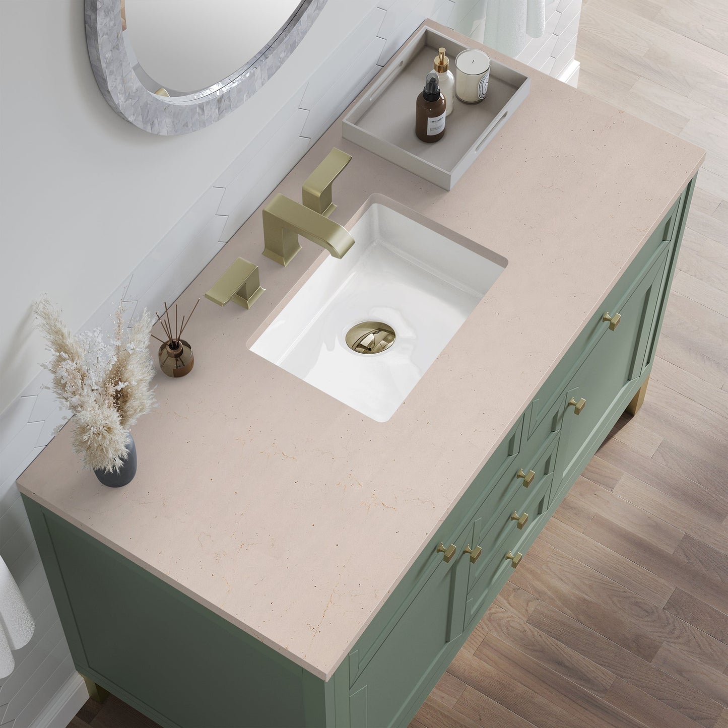 
                  
                    Chicago 48" Single Bathroom Vanity in Smokey Celadon Single Bathroom Vanity James Martin Vanities Eternal Marfil Silestone 
                  
                