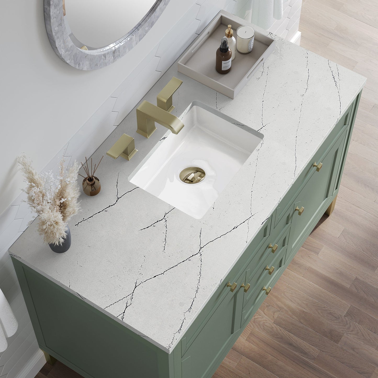 
                  
                    Chicago 48" Single Bathroom Vanity in Smokey Celadon Single Bathroom Vanity James Martin Vanities Ethereal Noctis Silestone 
                  
                