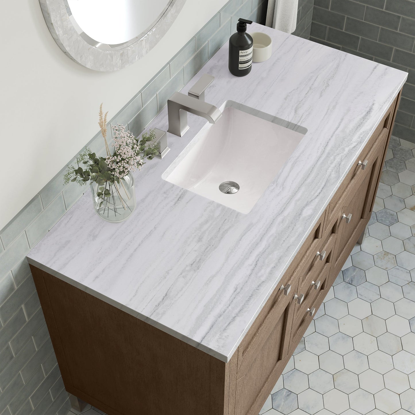 
                  
                    Chicago 48" Single Bathroom Vanity in Whitewashed Walnut Single Bathroom Vanity James Martin Vanities Arctic Fall Solid Surface 
                  
                