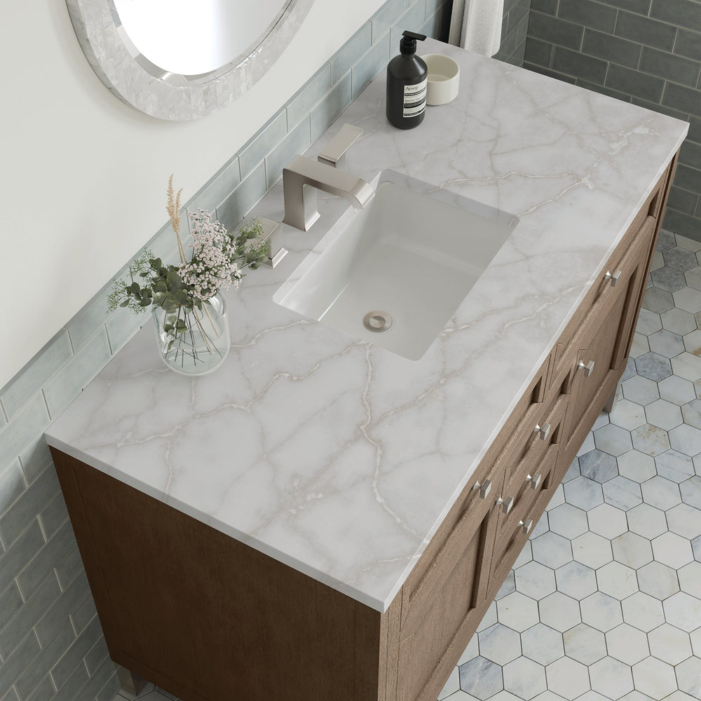 
                  
                    Chicago 48" Single Bathroom Vanity in Whitewashed Walnut Single Bathroom Vanity James Martin Vanities Victorian Silver Silestone 
                  
                