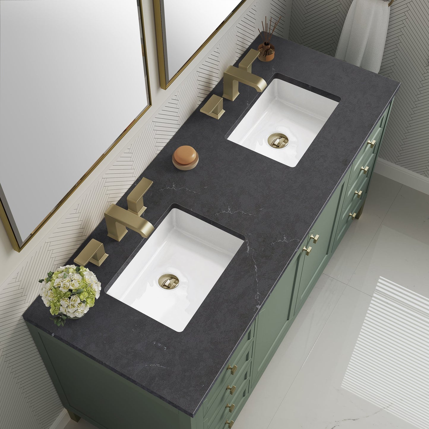 
                  
                    Chicago 60" Double Bathroom Vanity in Smokey Celadon Double bathroom Vanity James Martin Vanities Charcoal Soapstone Silestone 
                  
                