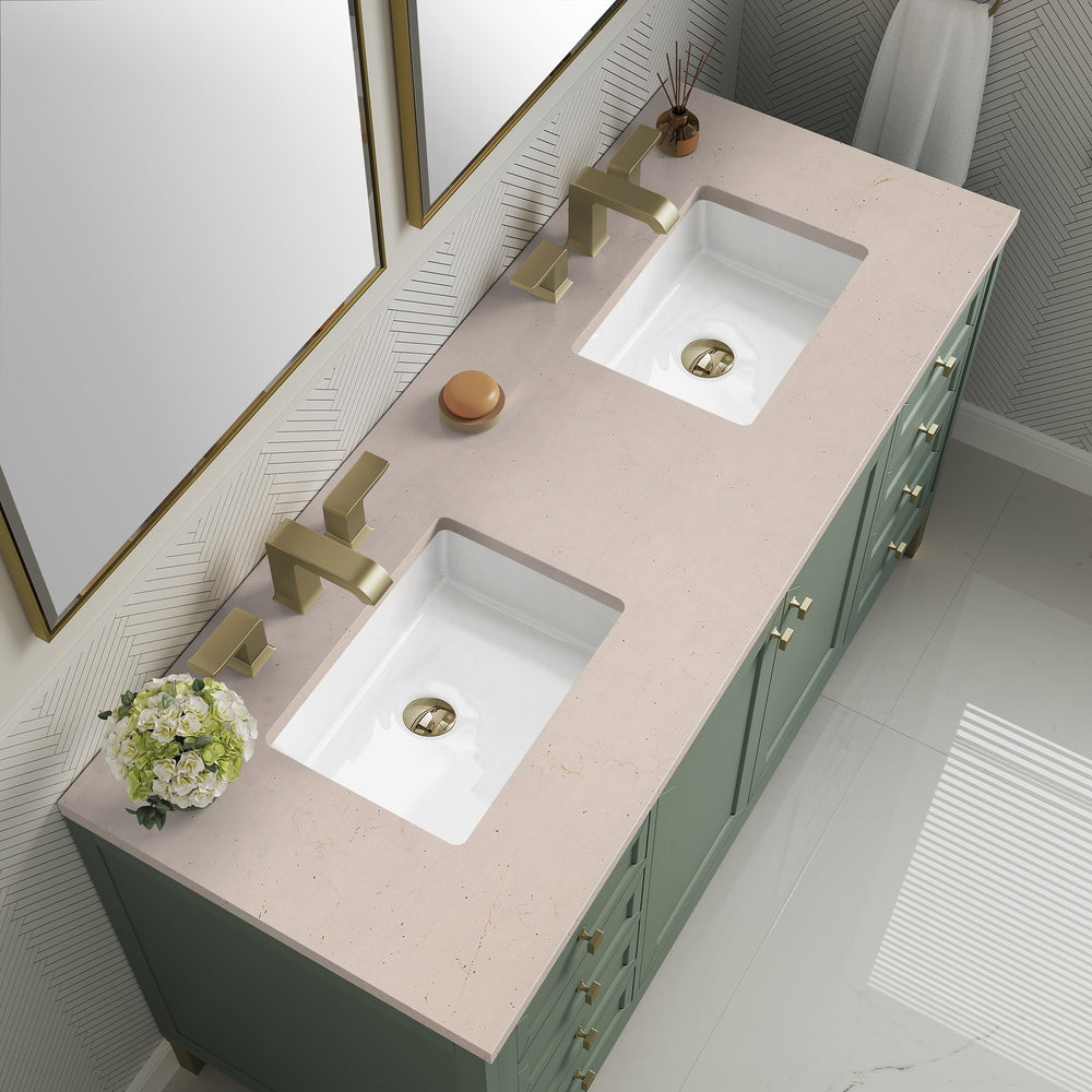 
                  
                    Chicago 60" Double Bathroom Vanity in Smokey Celadon Double bathroom Vanity James Martin Vanities Eternal Marfil Silestone 
                  
                