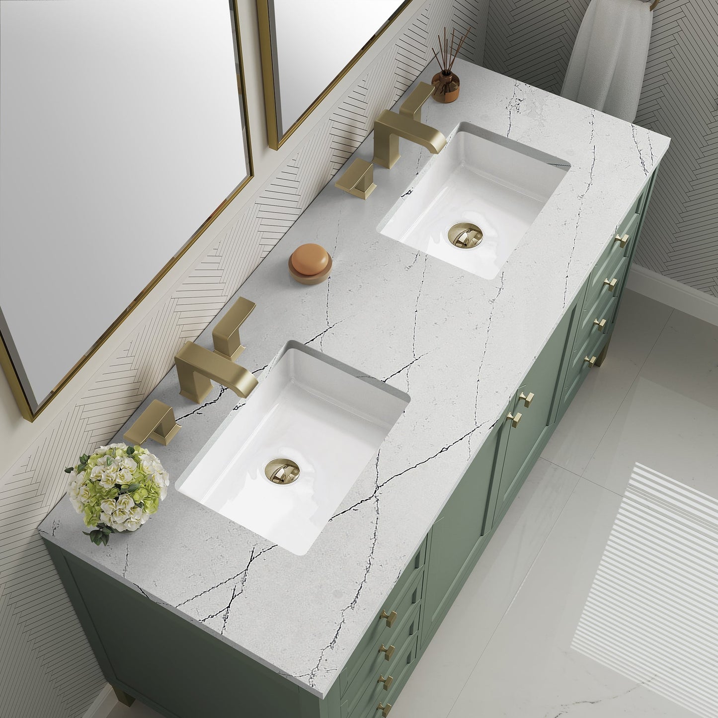 
                  
                    Chicago 60" Double Bathroom Vanity in Smokey Celadon Double bathroom Vanity James Martin Vanities Ethereal Noctis Silestone 
                  
                