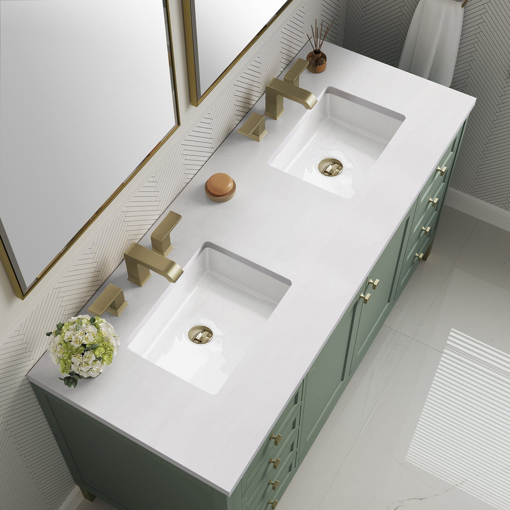 
                  
                    Chicago 60" Double Bathroom Vanity in Smokey Celadon Double bathroom Vanity James Martin Vanities White Zeus Silestone 
                  
                