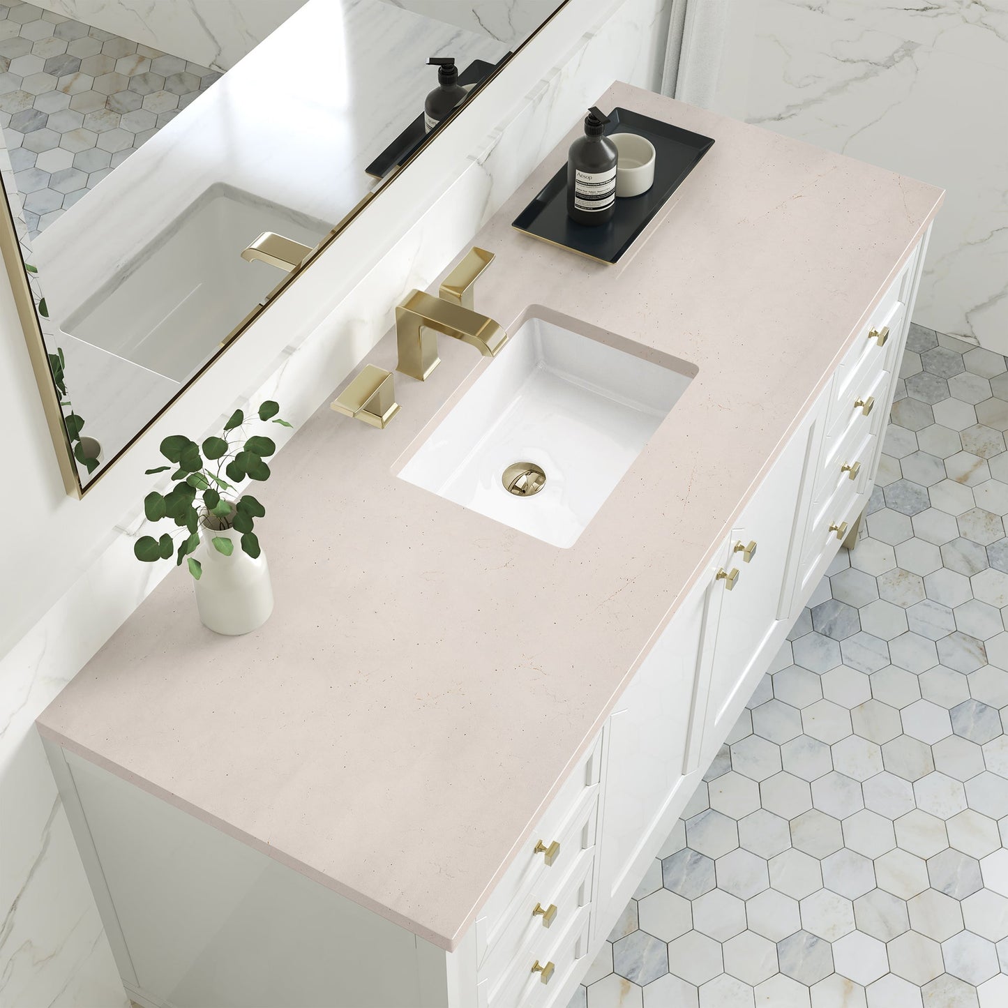 
                  
                    Chicago 60" Single Bathroom Vanity in Glossy White Single Bathroom Vanity James Martin Vanities Eternal Marfil Silestone 
                  
                