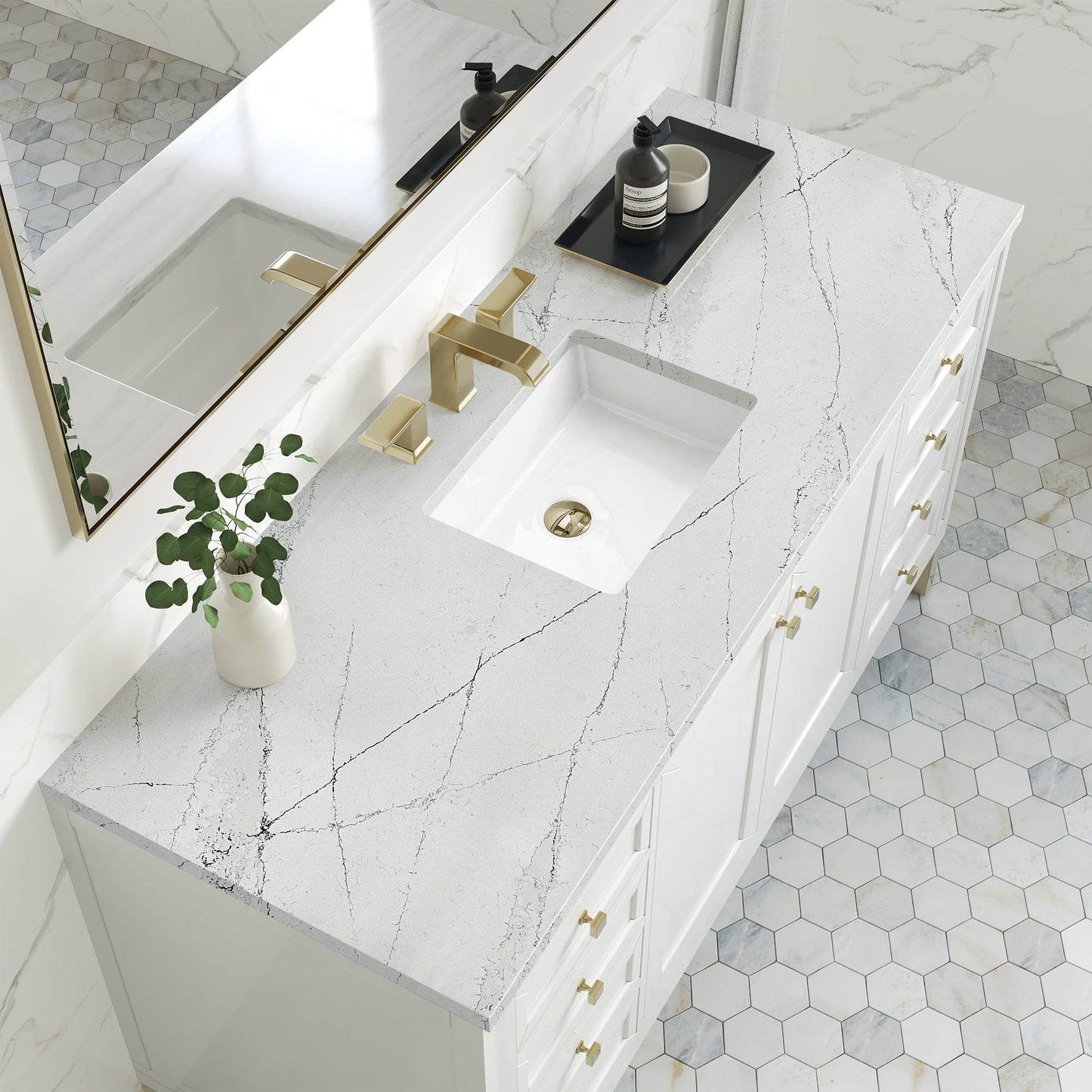 
                  
                    Chicago 60" Single Bathroom Vanity in Glossy White Single Bathroom Vanity James Martin Vanities Ethereal Noctis Silestone 
                  
                