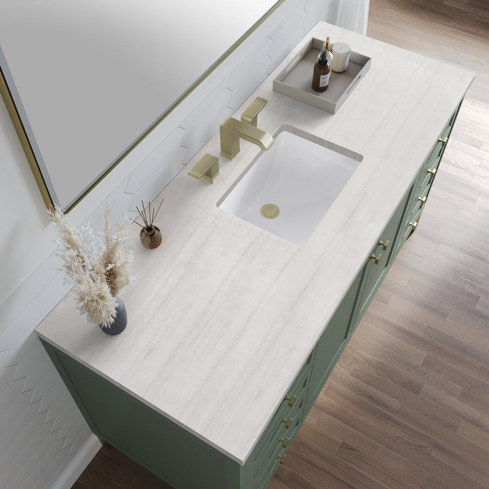 
                  
                    Chicago 60" Single Bathroom Vanity in Smokey Celadon Single Bathroom Vanity James Martin Vanities Arctic Fall Solid Surface 
                  
                