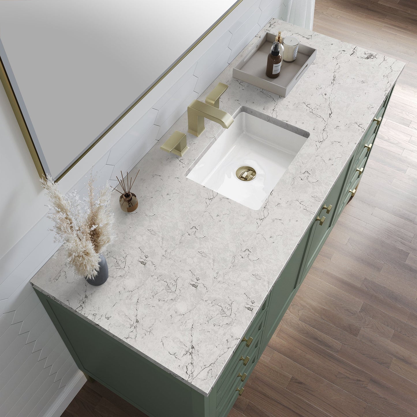 
                  
                    Chicago 60" Single Bathroom Vanity in Smokey Celadon Single Bathroom Vanity James Martin Vanities Eternal Jasmine Pearl Silestone 
                  
                