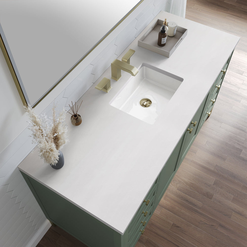 
                  
                    Chicago 60" Single Bathroom Vanity in Smokey Celadon Single Bathroom Vanity James Martin Vanities White Zeus Silestone 
                  
                