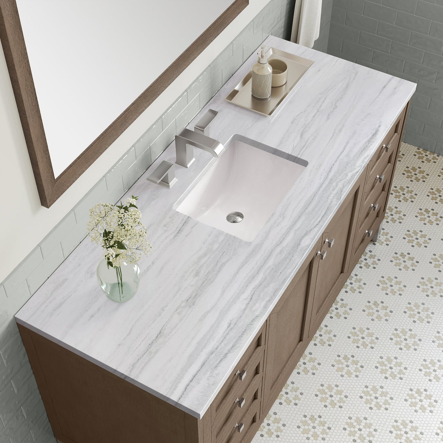 
                  
                    Chicago 60" Single Bathroom Vanity in Whitewashed Walnut Single Bathroom Vanity James Martin Vanities Arctic Fall Solid Surface 
                  
                