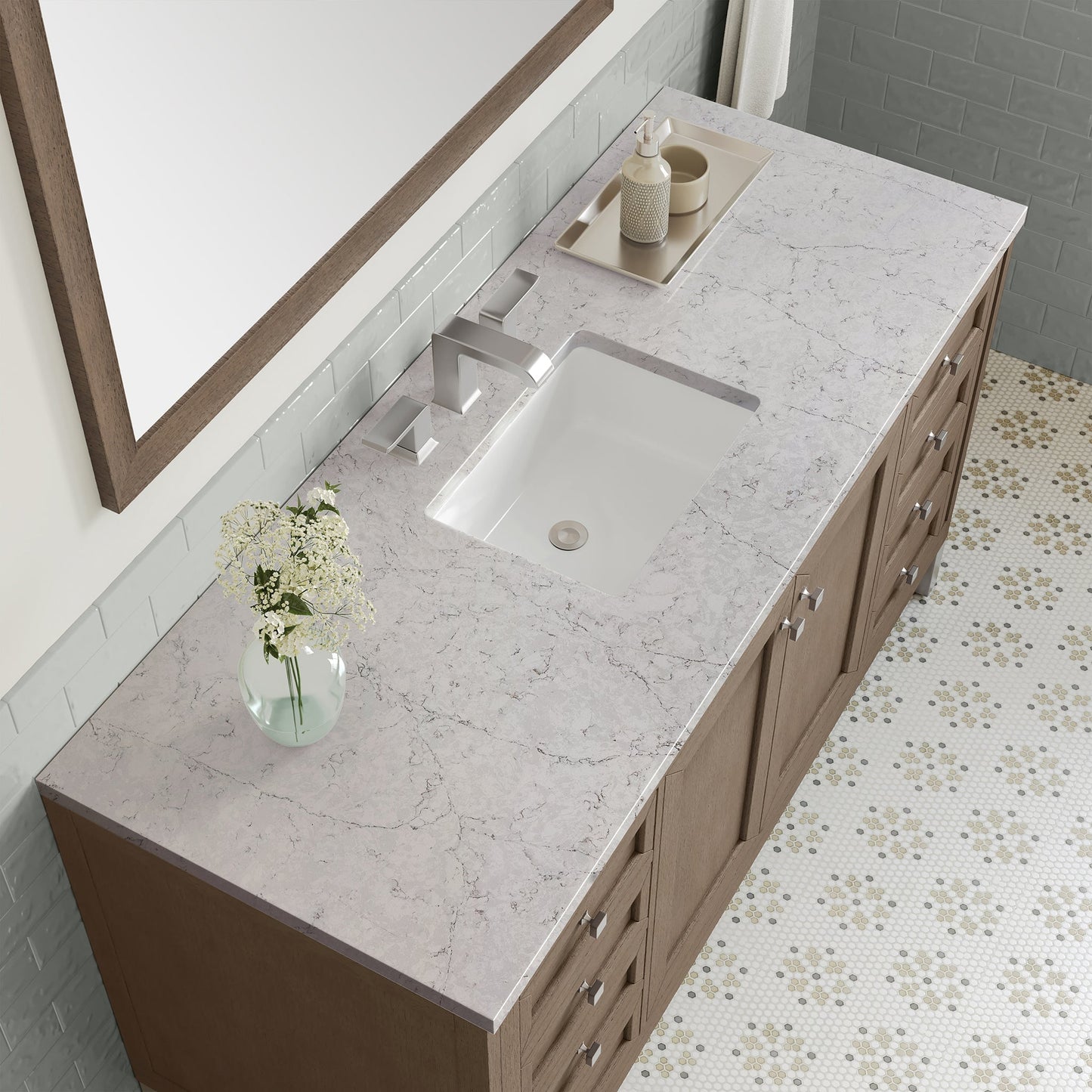 
                  
                    Chicago 60" Single Bathroom Vanity in Whitewashed Walnut Single Bathroom Vanity James Martin Vanities Eternal Jasmine Pearl Silestone 
                  
                