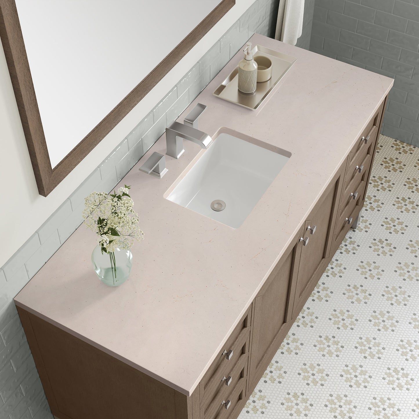 
                  
                    Chicago 60" Single Bathroom Vanity in Whitewashed Walnut Single Bathroom Vanity James Martin Vanities Eternal Marfil Quartz 
                  
                