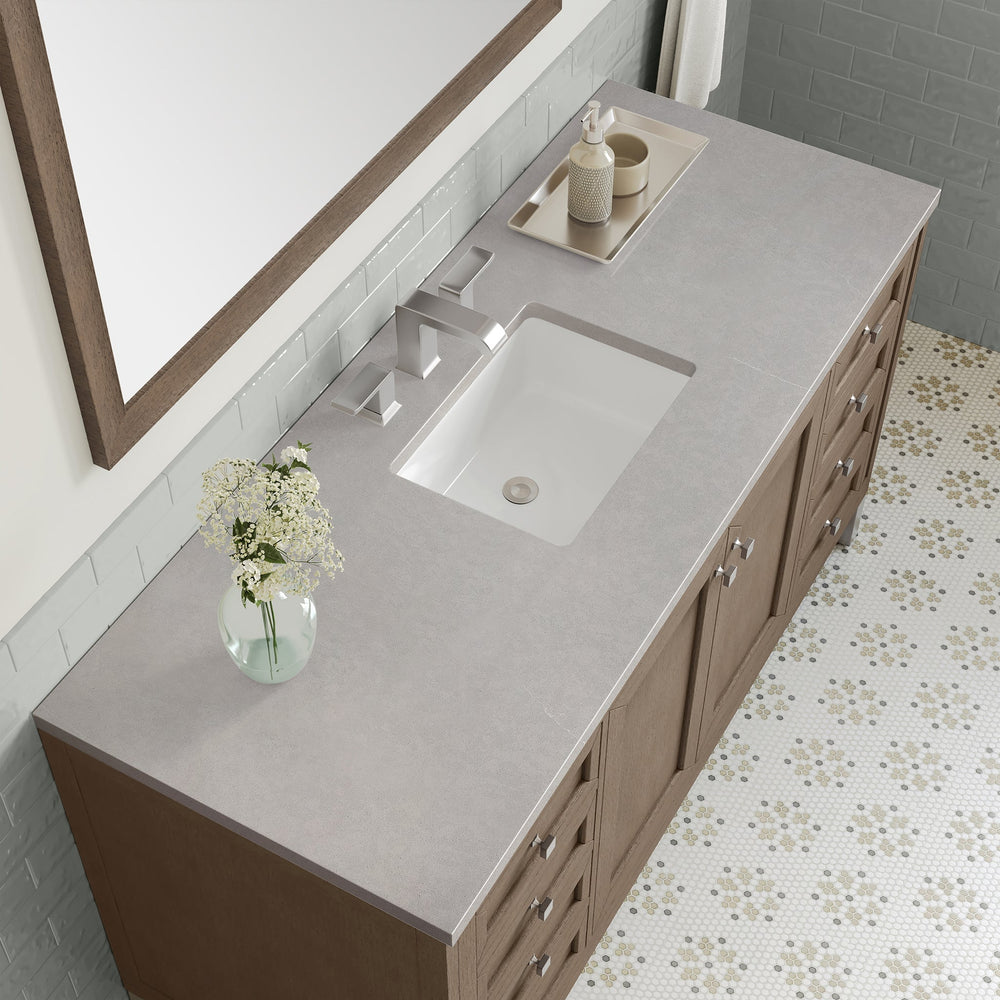 
                  
                    Chicago 60" Single Bathroom Vanity in Whitewashed Walnut Single Bathroom Vanity James Martin Vanities Eternal Serena Quartz 
                  
                