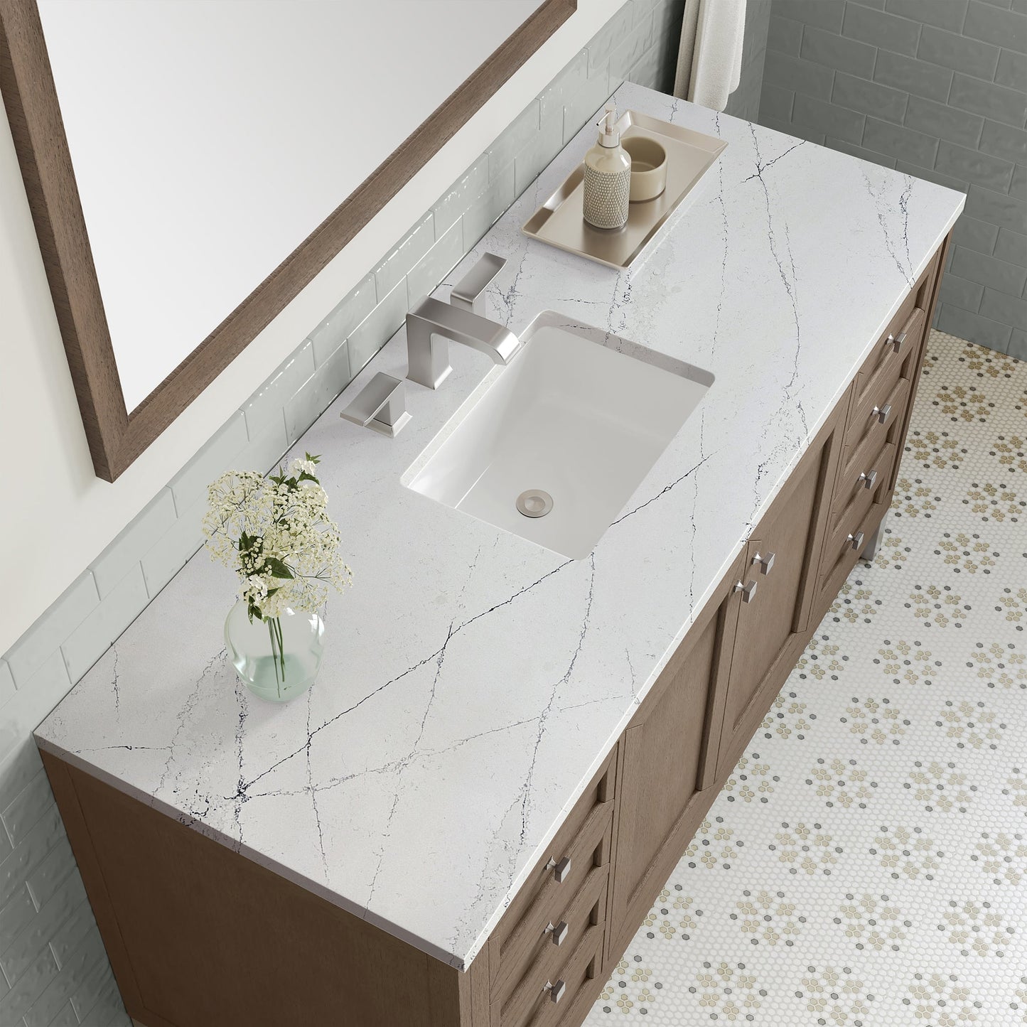 
                  
                    Chicago 60" Single Bathroom Vanity in Whitewashed Walnut Single Bathroom Vanity James Martin Vanities Ethereal Noctis Quartz 
                  
                
