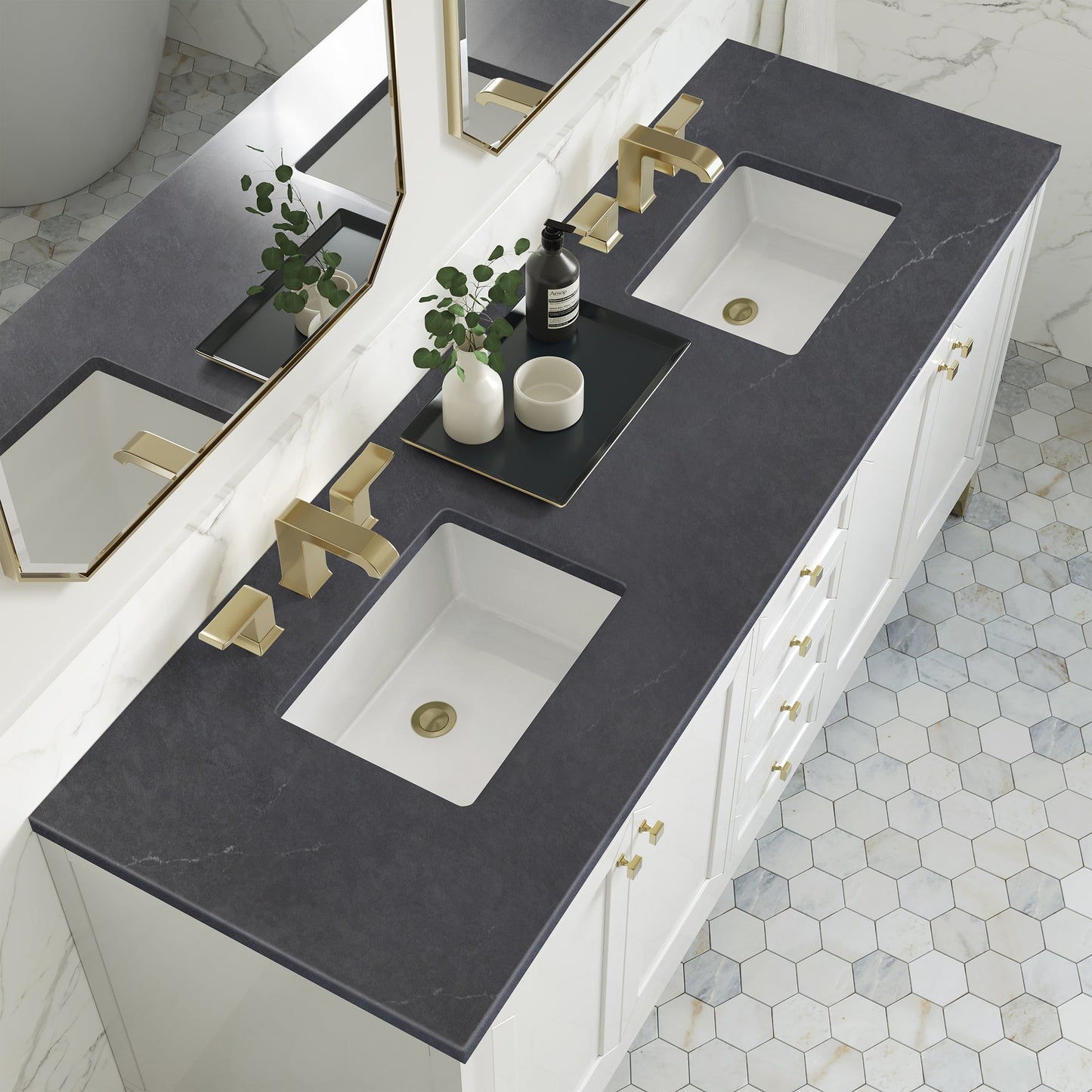 
                  
                    Chicago 72" Double Bathroom Vanity in Glossy White Double bathroom Vanity James Martin Vanities Charcoal Soapstone Silestone 
                  
                