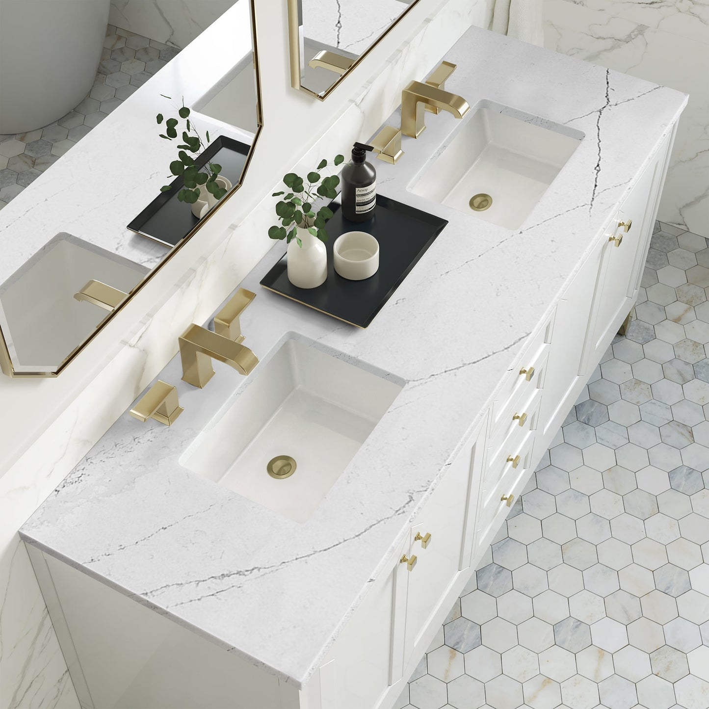 
                  
                    Chicago 72" Double Bathroom Vanity in Glossy White Double bathroom Vanity James Martin Vanities Ethereal Noctis Silestone 
                  
                