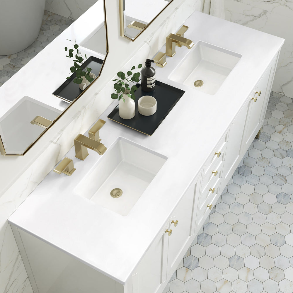 
                  
                    Chicago 72" Double Bathroom Vanity in Glossy White Double bathroom Vanity James Martin Vanities White Zeus Silestone 
                  
                