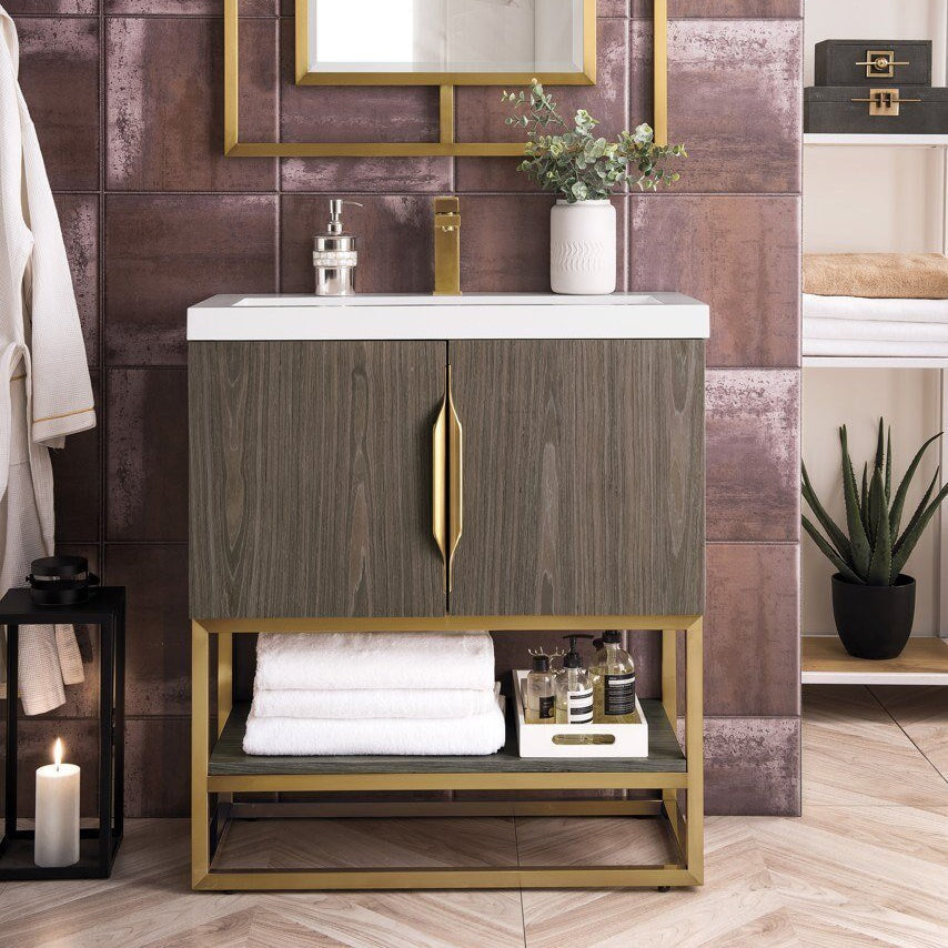 Columbia 31.5" Single Vanity Cabinet in Ash Gray with Radiant Gold Base Single Bathroom Vanity James Martin Vanities 