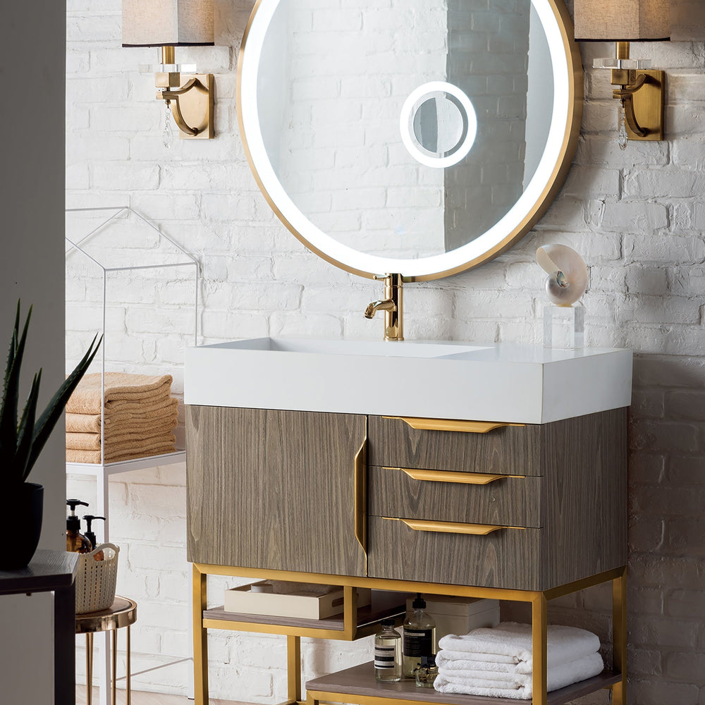
                  
                    Columbia 36" Single Bathroom Vanity in Ash Gray with Radiant Gold Base Single Bathroom Vanity James Martin Vanities 
                  
                