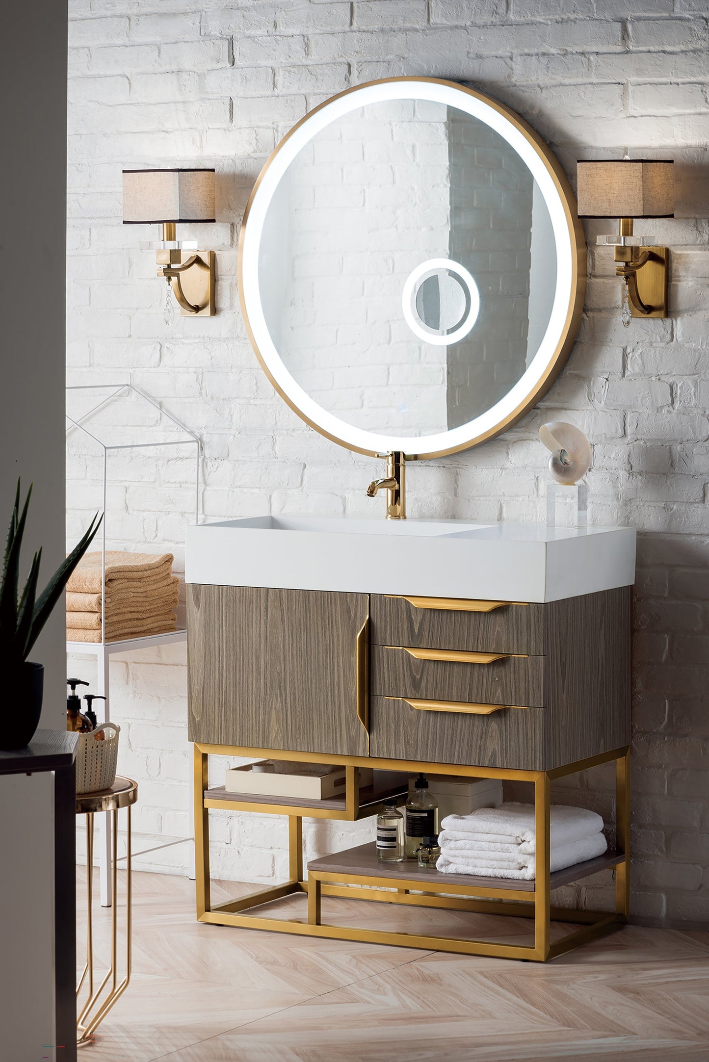 
                  
                    Columbia 36" Single Bathroom Vanity in Ash Gray with Radiant Gold Base Single Bathroom Vanity James Martin Vanities 
                  
                