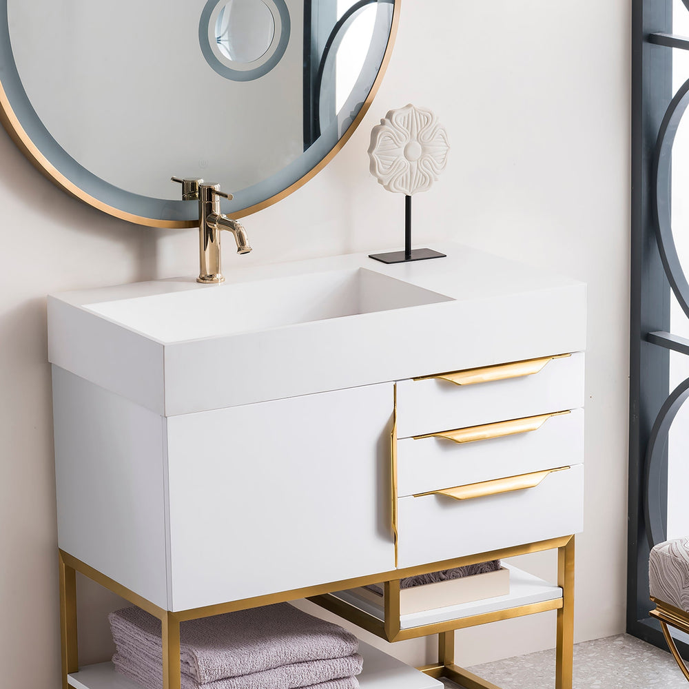 
                  
                    Columbia 36" Single Bathroom Vanity in Glossy White with Radiant Gold Base Single Bathroom Vanity James Martin Vanities 
                  
                