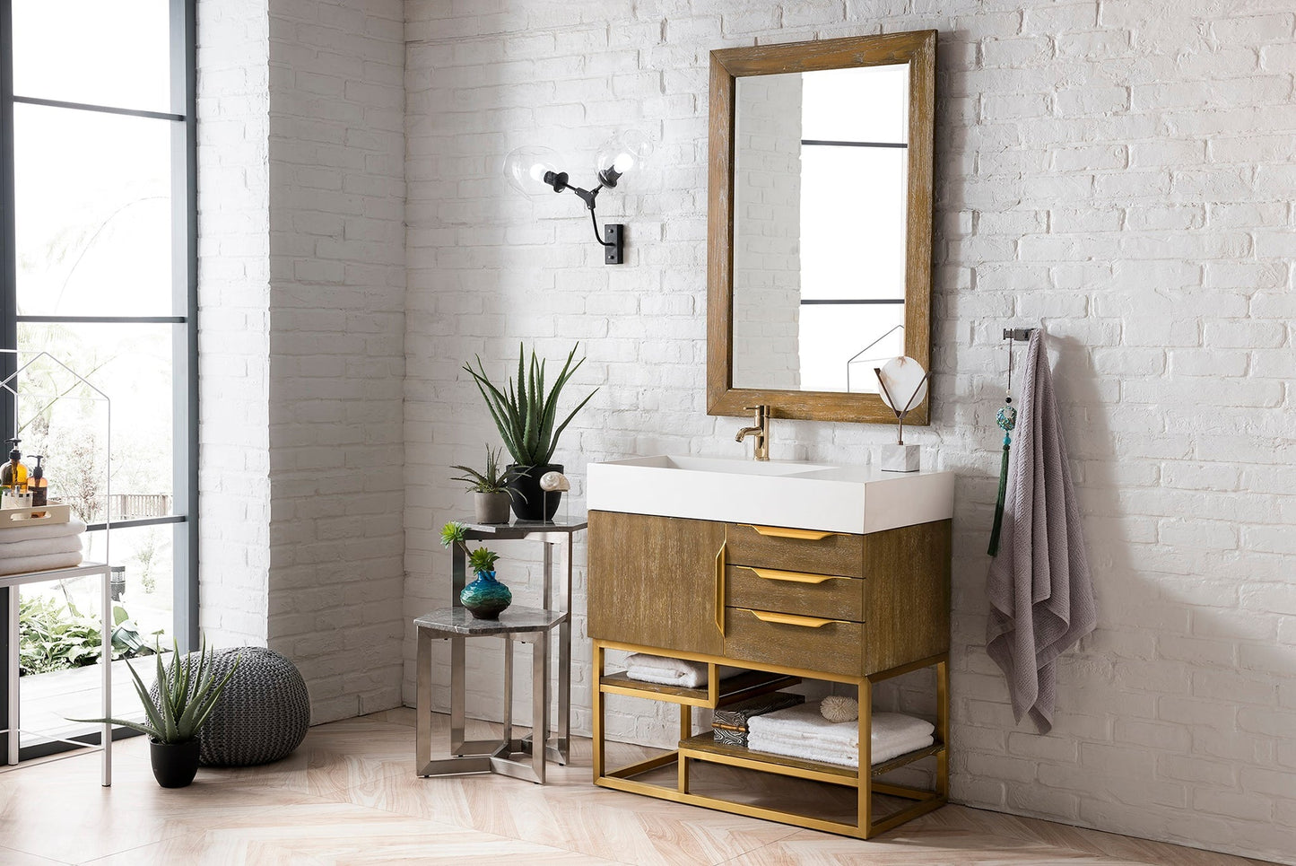 
                  
                    Columbia 36" Single Bathroom Vanity in Latte Oak with Radiant Gold Base Single Bathroom Vanity James Martin Vanities 
                  
                