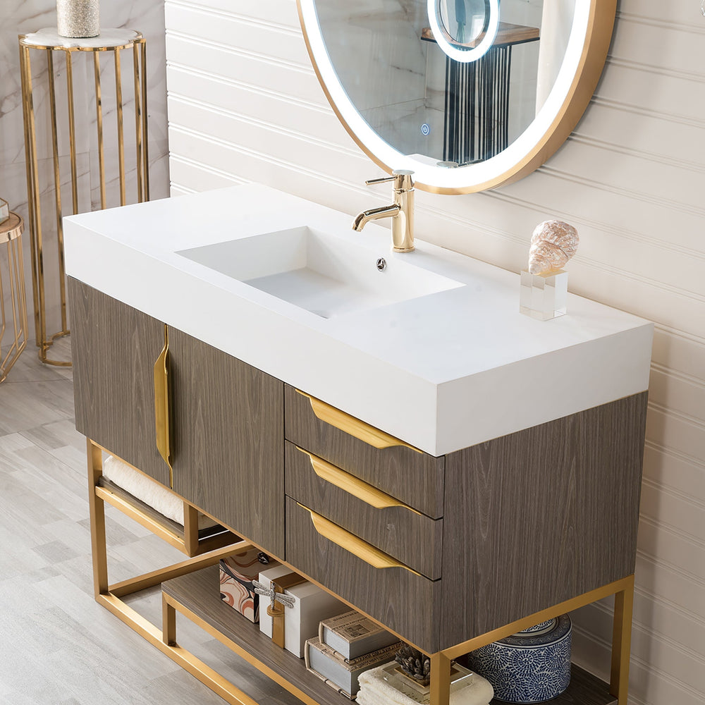 
                  
                    Columbia 48" Single Bathroom Vanity in Ash Gray with Radiant Gold Base Single Bathroom Vanity James Martin Vanities 
                  
                