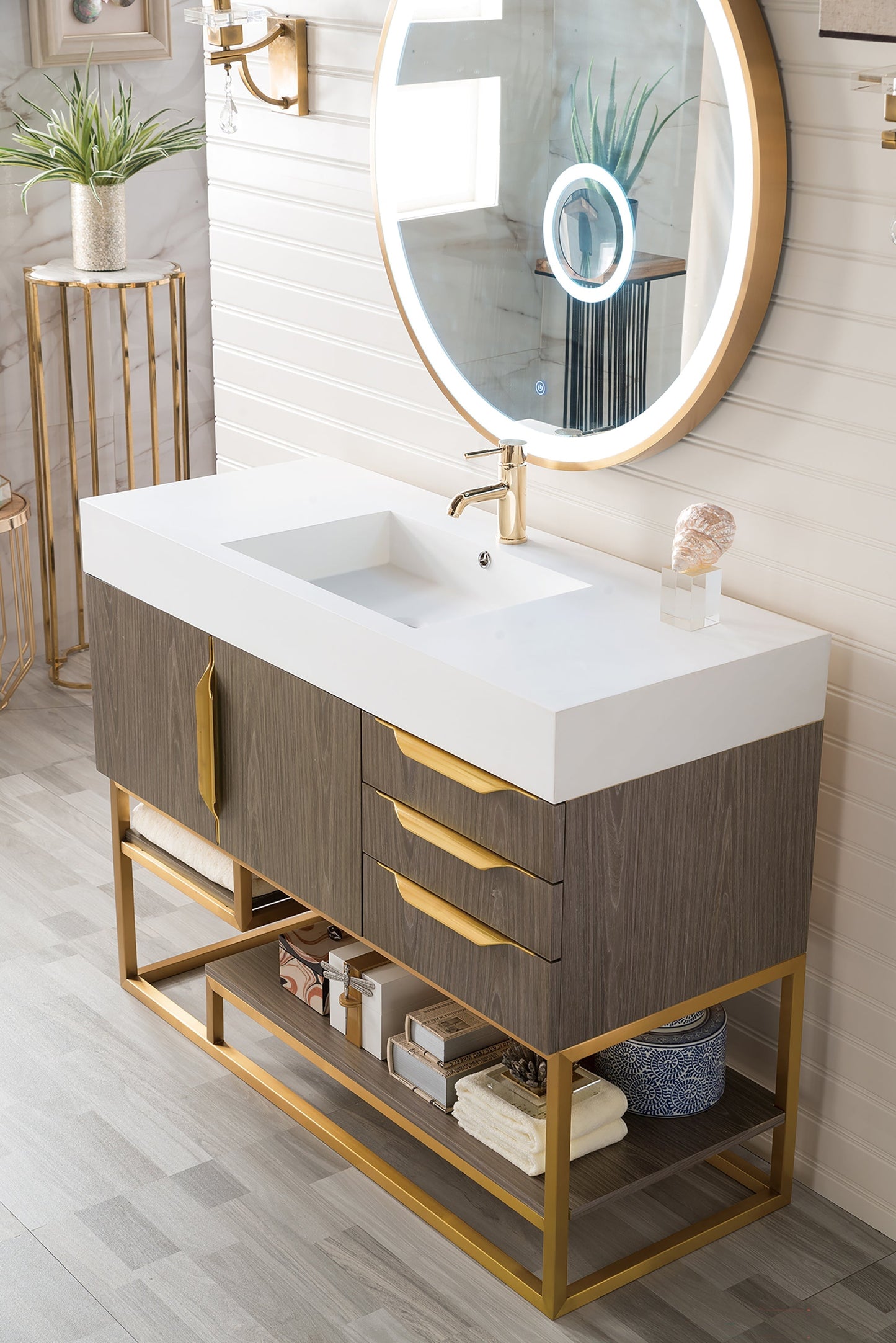 
                  
                    Columbia 48" Single Bathroom Vanity in Ash Gray with Radiant Gold Base Single Bathroom Vanity James Martin Vanities 
                  
                