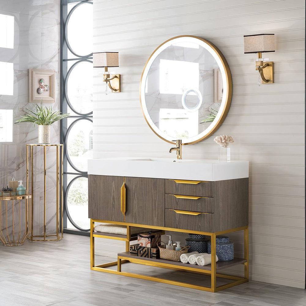 Columbia 48" Single Bathroom Vanity in Ash Gray with Radiant Gold Base Single Bathroom Vanity James Martin Vanities 