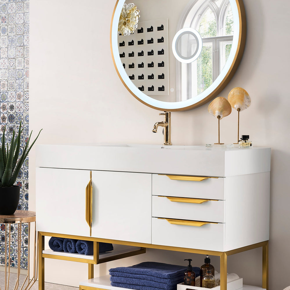 
                  
                    Columbia 48" Single Bathroom Vanity in Glossy White with Radiant Gold Base Single Bathroom Vanity James Martin Vanities 
                  
                