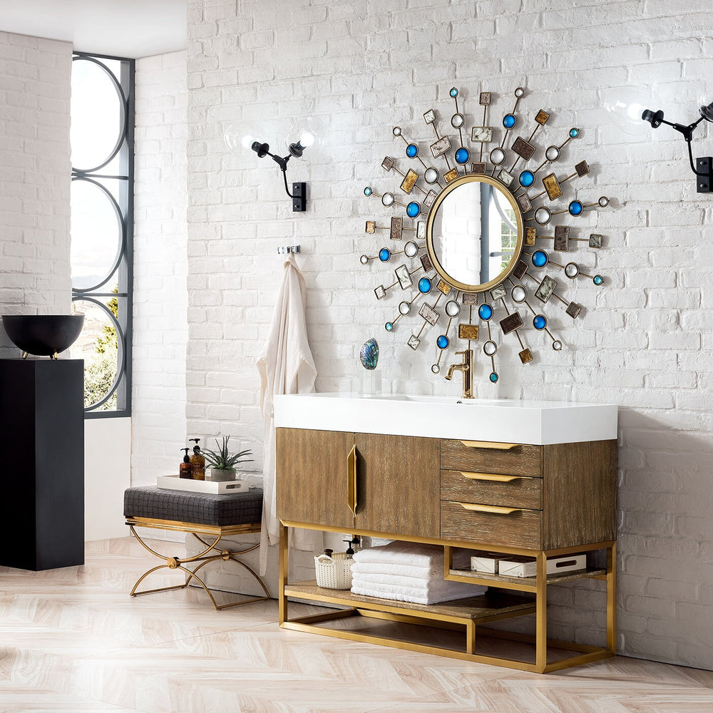 Columbia 48" Single Bathroom Vanity in Latte Oak with Radiant Gold Base Single Bathroom Vanity James Martin Vanities 