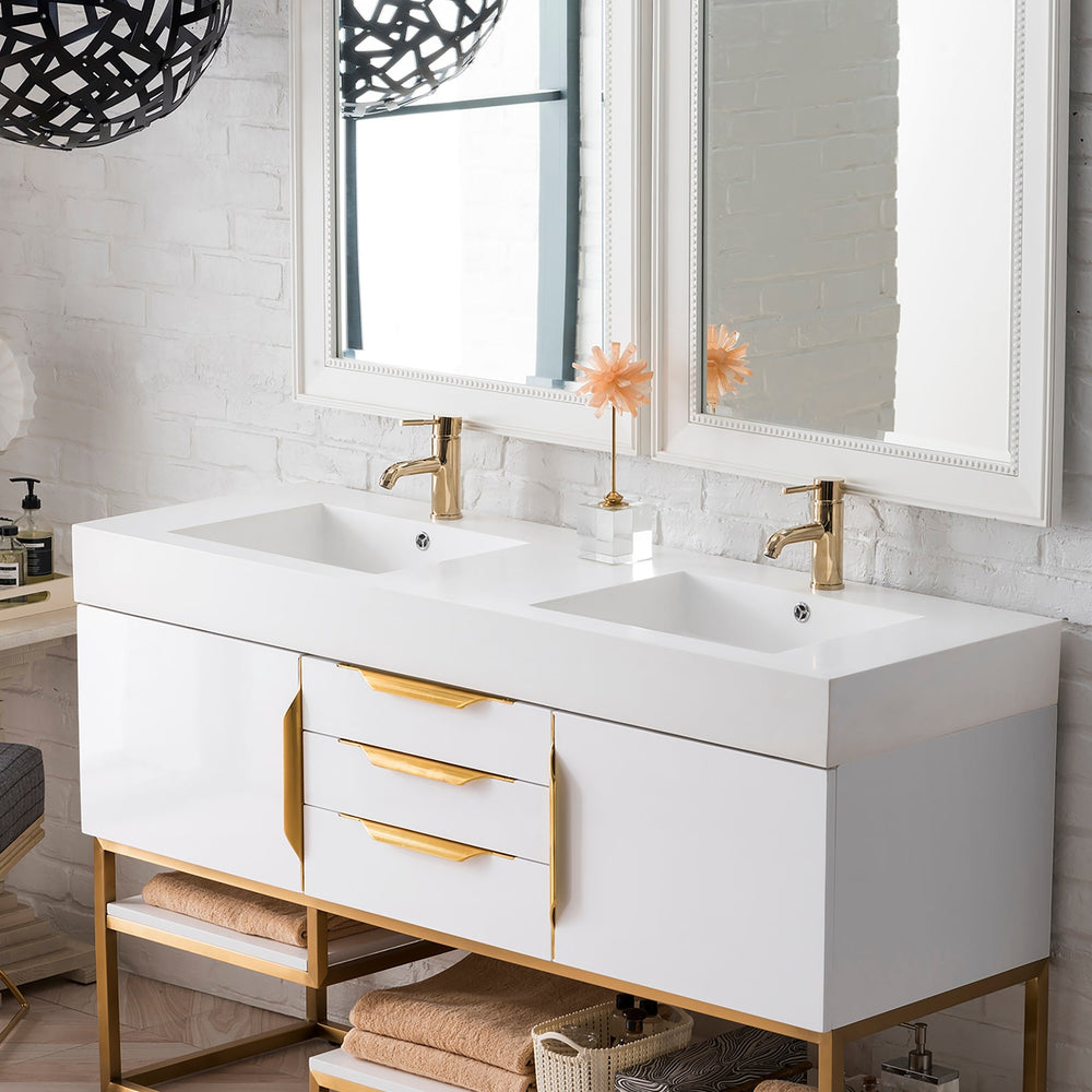 
                  
                    Columbia 59" Double Bathroom Vanity in Glossy White with Radiant Gold Base Single Bathroom Vanity James Martin Vanities 
                  
                