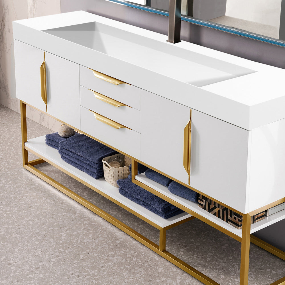 Columbia 72" Single Bathroom Vanity in Glossy White with Radiant Gold Base Single Bathroom Vanity James Martin Vanities 