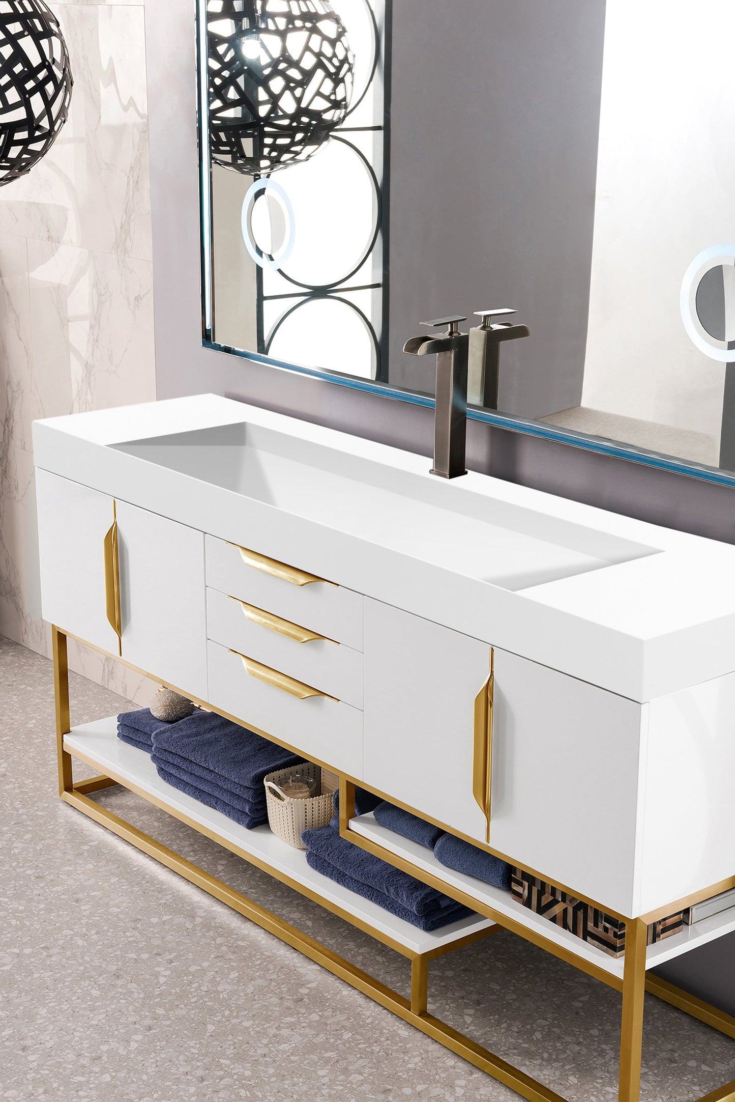 
                  
                    Columbia 72" Single Bathroom Vanity in Glossy White with Radiant Gold Base Single Bathroom Vanity James Martin Vanities 
                  
                